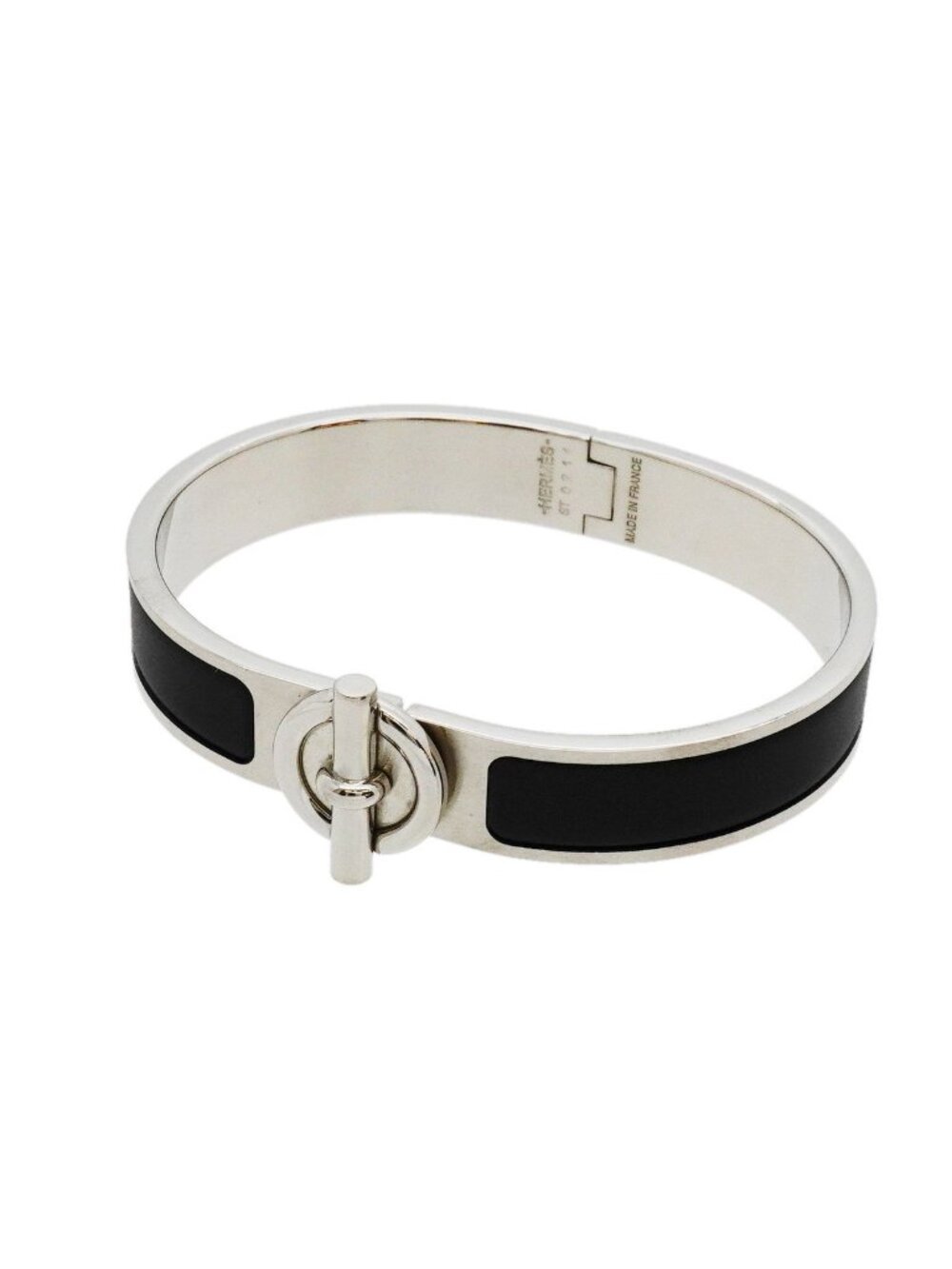 Hermes Bangle Glenan Metal Silver Black Bracelet